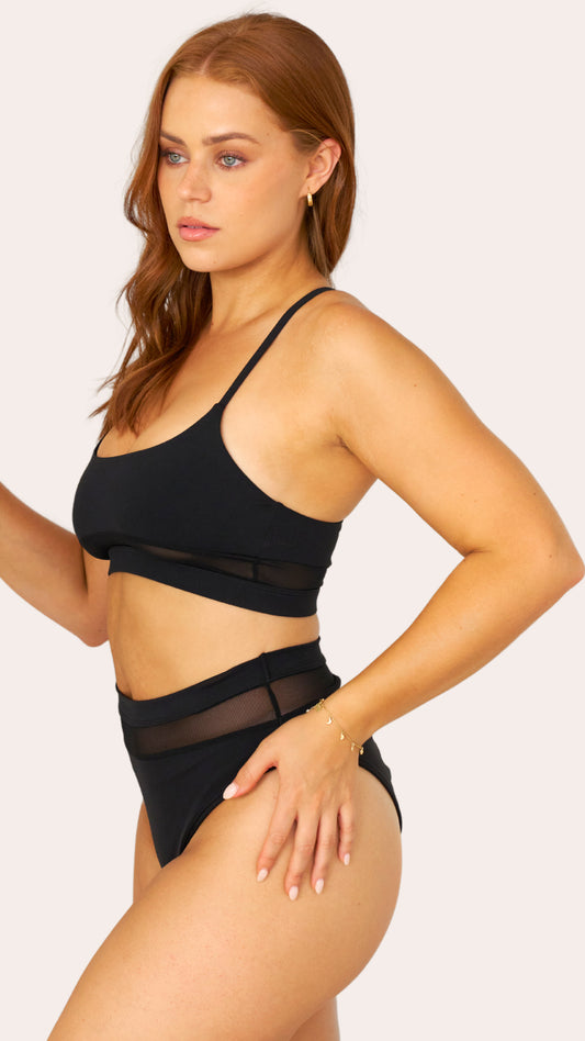 Mila Mesh Cut Out Top Black