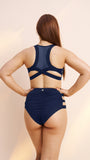 Clover Side Strap High Waist Bottoms Navy