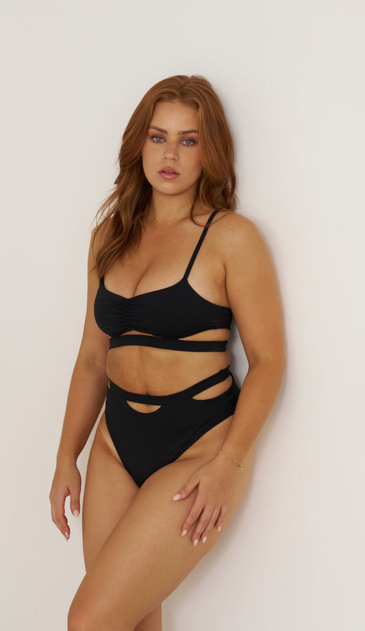 Pipa Cut Out High Waist Bottoms Black