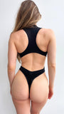 Marina High Neck Zipper Scuba Bodysuit Black