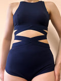 Tara High Waist - Strappy Scrunch High Waist Bottoms Navy