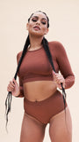 Ally Long Sleeve Crop - Shaping Breathable Top Recycled Choco