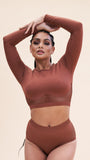 Ally Long Sleeve Crop - Shaping Breathable Top Recycled Choco