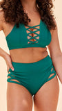 Cross Section Shorts - Cut Out High Waist Shorts Green